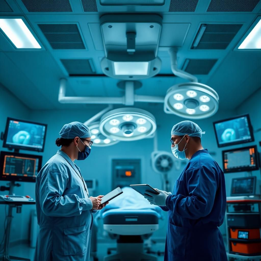 Hospital clinicians reviewing electronic patient records on tablets in a bright modern ward