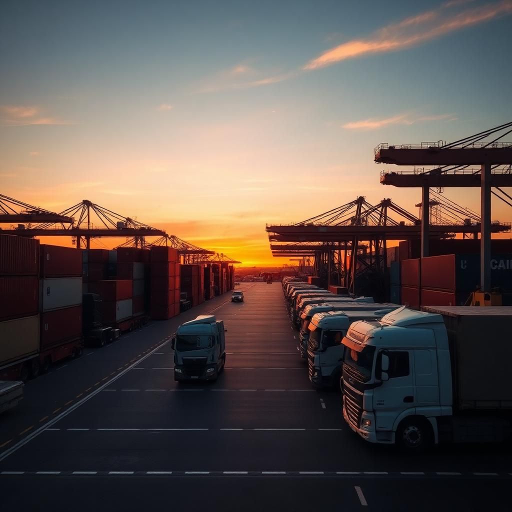 Logistics control tower with fleet tracking maps overlaying containers at a shipping port